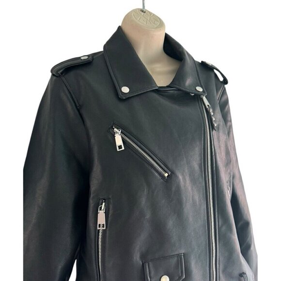 Rebecca Minkoff Woman's Sz L Black Faux Leather Moto Asymmetrical Zip Jacket - Picture 3 of 12